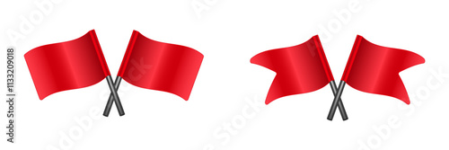 Image of two bright red flags crossed with black poles, symbolizing alert or danger.