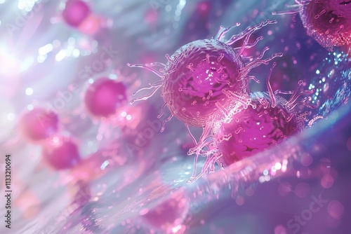 Microscopic view of cancer cells proliferating in a cell culture, showcasing their irregular shapes and rapid growth. Nanotechnology treatment for targeting cancer cells . photo