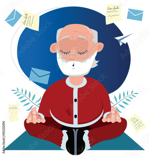 Santa Claus meditating before Christmas - mental preparation before a hard job