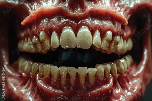 Detailed view of teeth in gums highlighting unique texture and realism in art design photo