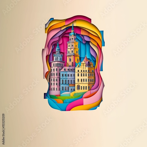 Wallpaper Mural Erlangen, Germany, paper cut illustration - A city with a clock tower Torontodigital.ca