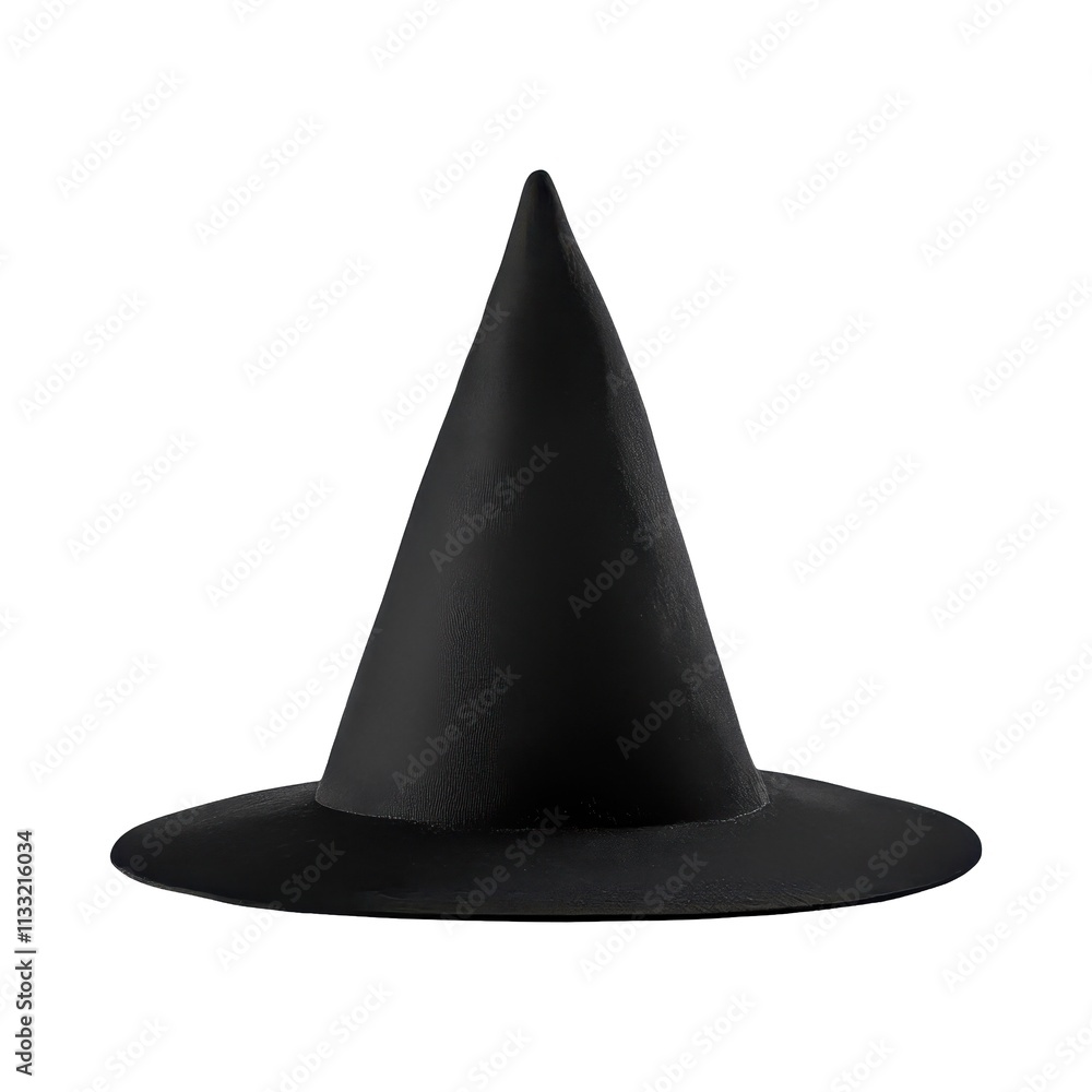 Fototapeta premium Black Witch's Hat, Classic Halloween Costume Accessory, Isolated on White Background Cutout