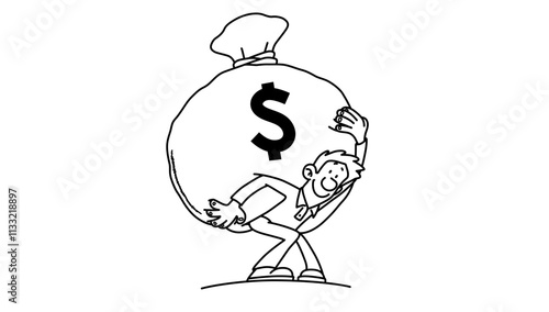 a dollar sign money bag holding in back, a person holding money in her back side