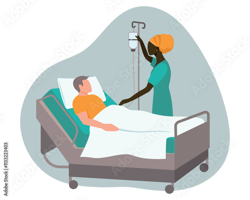 The doctor and the patient in the hospital. A sick person in intensive care.