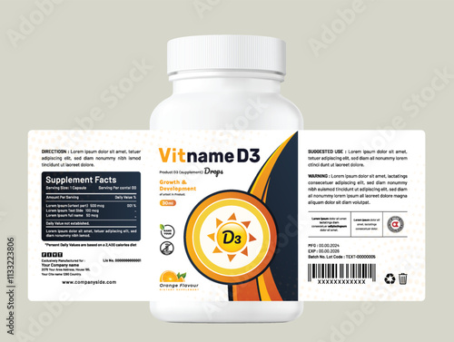 Modern, round, colorful design shape for healthcare supplement medicine bottle jar food product packaging label.