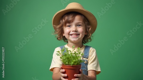 hild as gardener, isolated on one color background photo