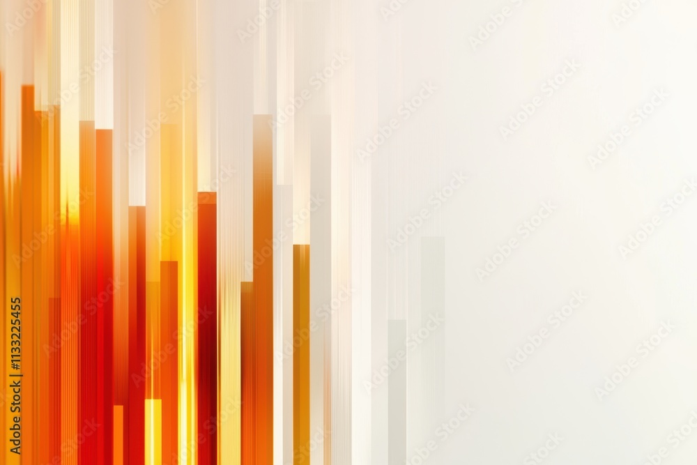 Obraz premium Abstract design featuring vibrant orange and yellow vertical lines against a light background, creating a dynamic and modern aesthetic.