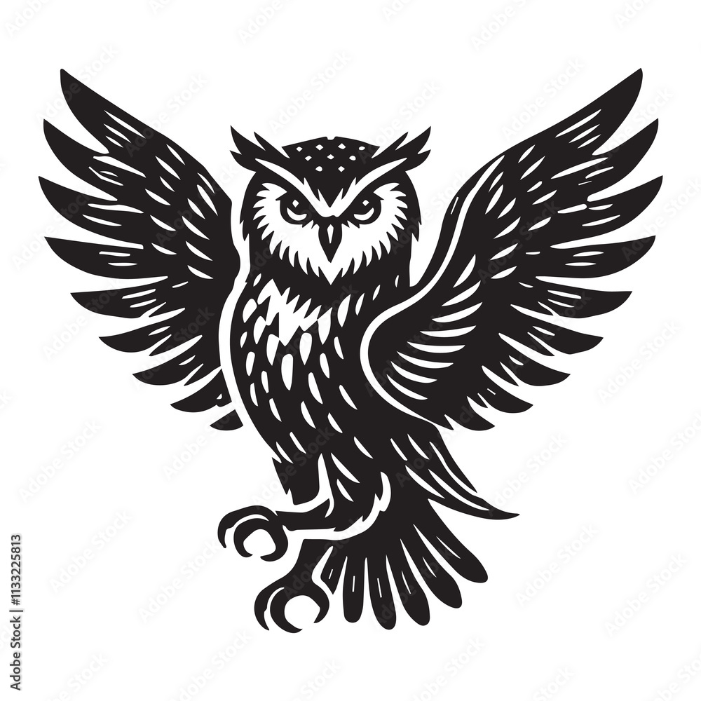 Obraz premium Barn Owl Silhouette Vector Illustration, Solid White Background.