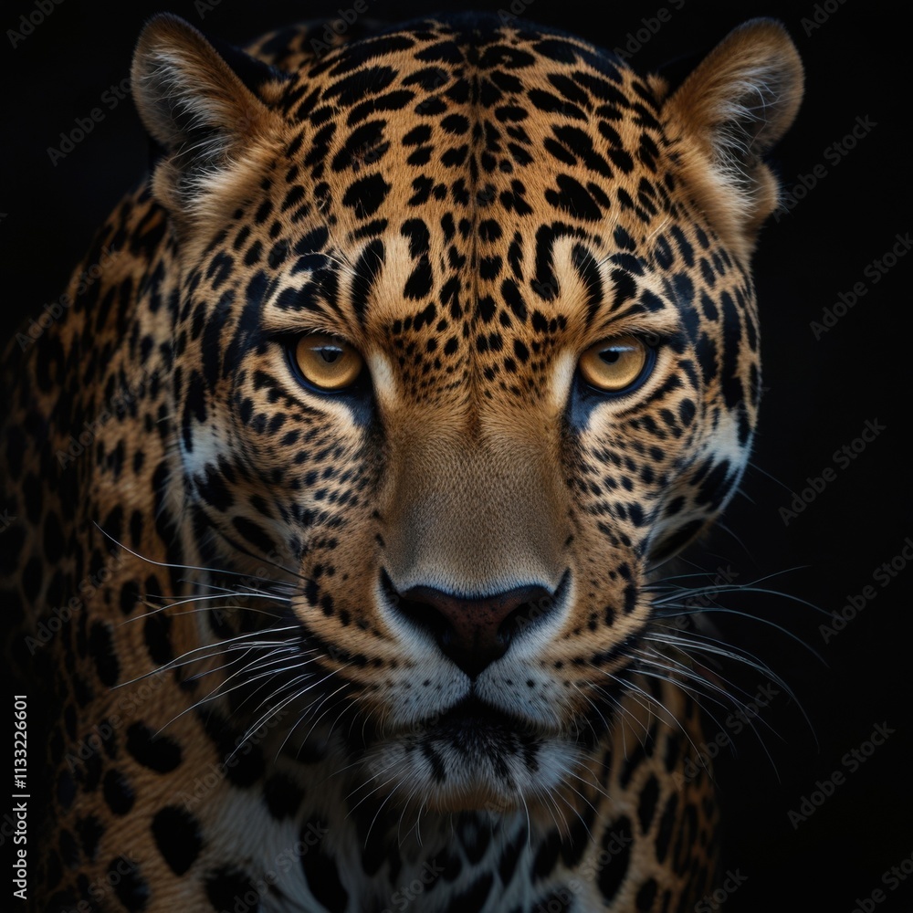 Obraz premium Jaguar - a powerful predator of America. A magnificent, solitary hunter with strong musculature and distinctive rosettes on its fur. A symbol of wildlife.