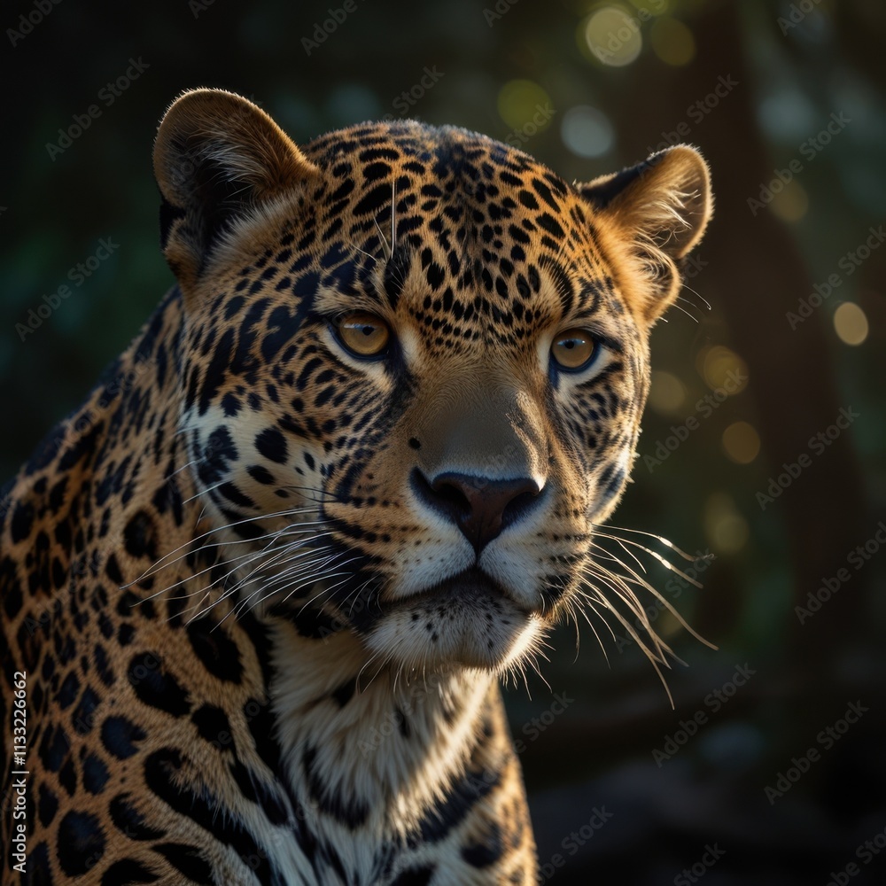 Fototapeta premium Jaguar - a powerful predator of America. A magnificent, solitary hunter with strong musculature and distinctive rosettes on its fur. A symbol of wildlife.