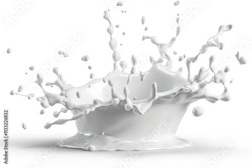 Dynamic Milk Splash Isolated on a White Background