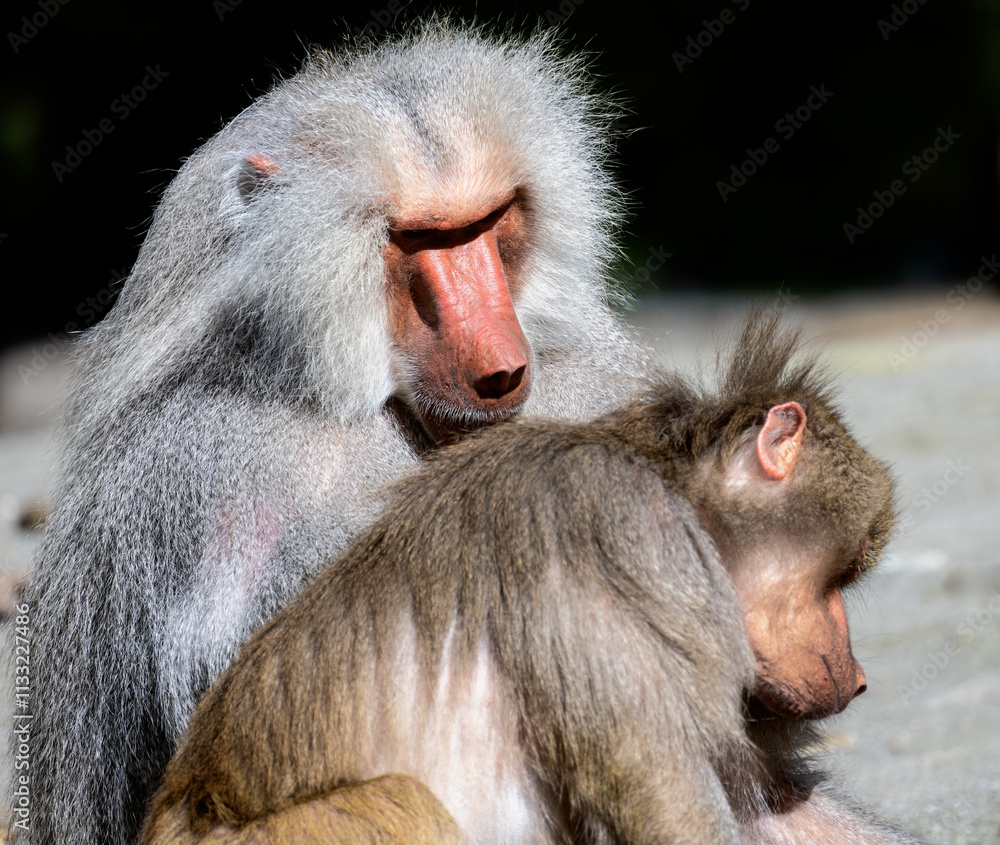 Grooming baboon monkeys