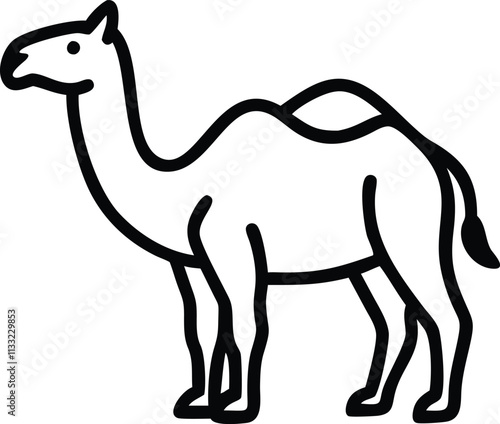 A simple black and white line drawing of a single humped camel profile vector art