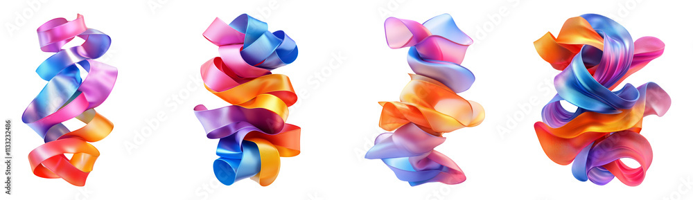 Obraz premium Colorful Ribbons Isolated on Transparent Background
