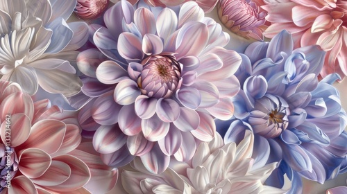 Delicate flowers in shades of pink, blue, and white create a serene and visually pleasing display