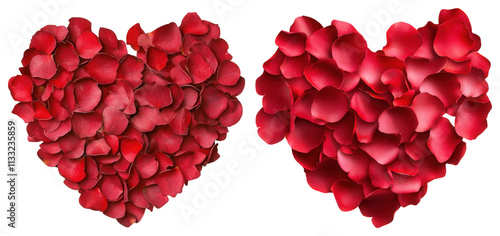 PNG Two heart shapes made of red rose petals, symbolizing love and romance.