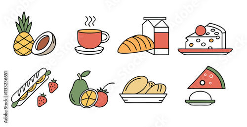 Food flat Illustration Icons set, Food Vector Line Art Illustration Clipart. set of food Illustration bundle	