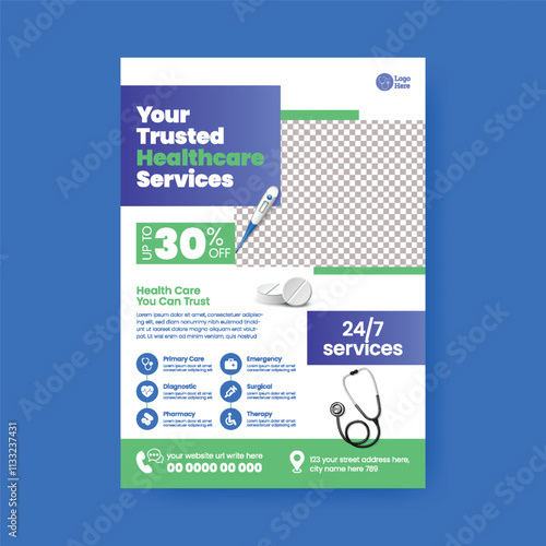 Modern Medical Healthcare service vertical  editable print flyer or poster and brochure cover template design suitable for doctor and clinic flyer design