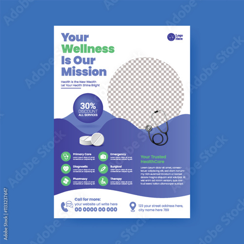 Medical Healthcare service a4 size  editable print flyer or poster template, dental care and clinic flyer poster and brochure cover design 