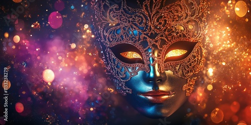Wallpaper Mural Intricately designed carnival mask glowing against a background of vivid colors, glitter, and festive bokeh lights
 Torontodigital.ca