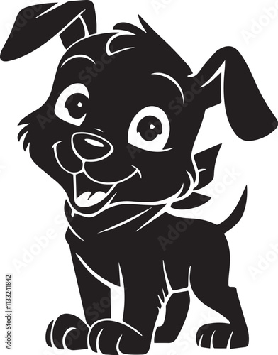 A vector silhouette image of a Happy Puppy