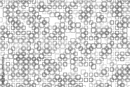 Abstract pattern of intersecting squares with varying thicknesses and alignments