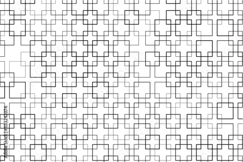 Abstract pattern of intersecting squares with varying thicknesses and alignments