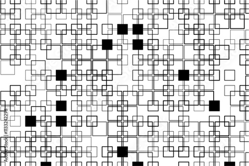 Symmetrical pattern of interwoven squares creating a sense of movement.