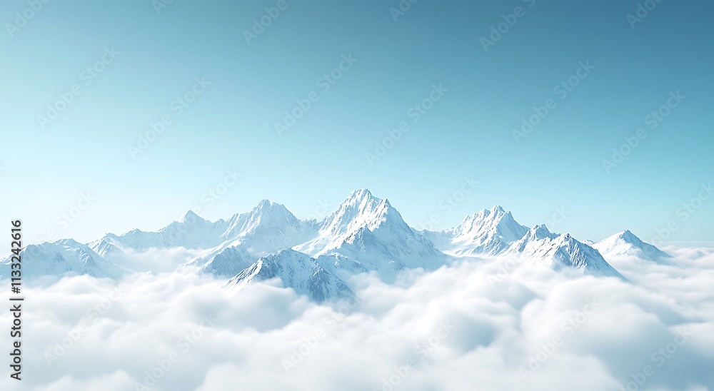 Obraz premium Snowy mountains surrounded by clouds, winter background
