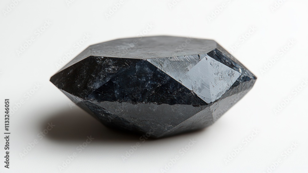 Fototapeta premium Dark gray, multifaceted, gemstone-like object on a plain white background.
