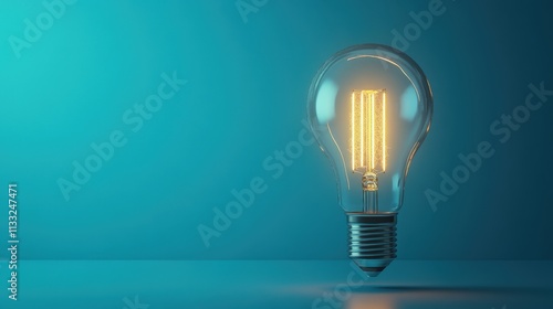 Bright Vintage Light Bulb Glowing on a Flat Surface with a Soft Blue Background for Creative and Inspirational Concepts