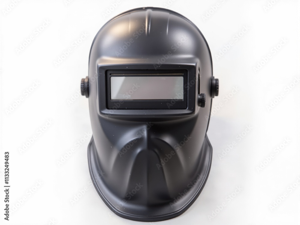 Fototapeta premium Black welding helmet protecting face on white background