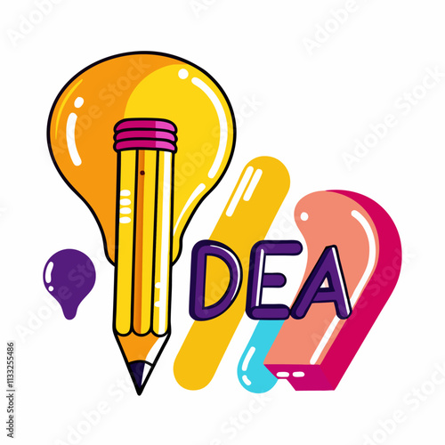 Idea word with pencil instead of letter I, creativity and brainstorm concept vector illustration (8)