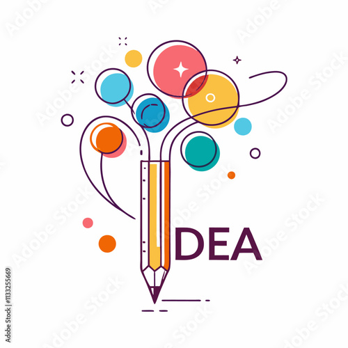 Idea word with pencil instead of letter I, creativity and brainstorm concept, vector illustration (7)