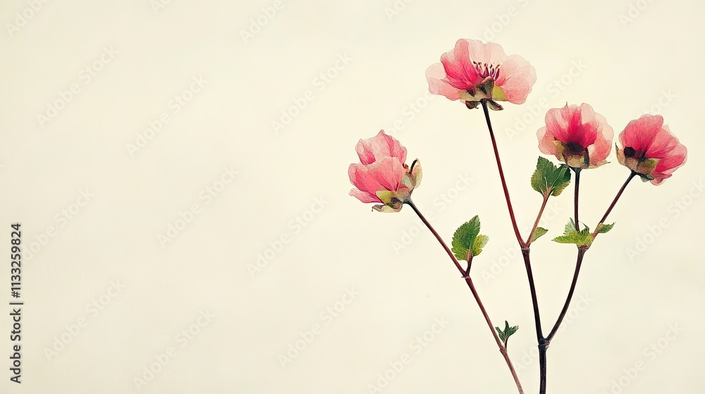 Fototapeta premium Minimalist flower art on a soft ivory backdrop, offering a clean, sophisticated look with central space for text.