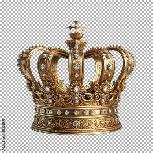 Lavish Gold Crown with Precious Stones on transparent background, png, psd
