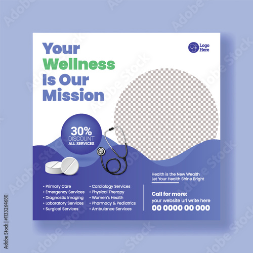 Promotional editable Social media post banner ad template, medical Healthcare consultation service social media flyer, story design, online healthcare service and nursing homecare service post design