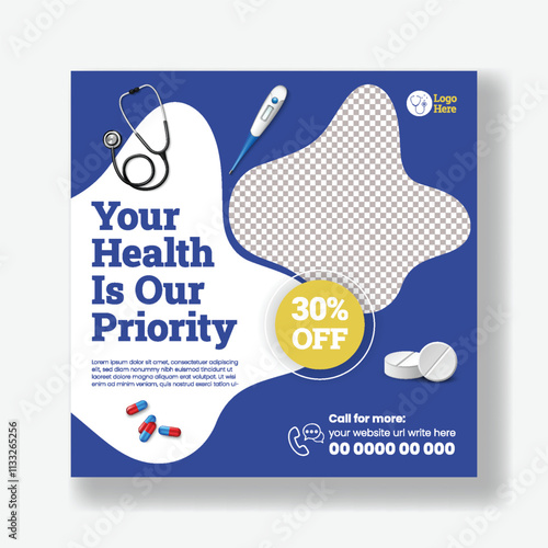Promotional editable Social media post banner ad template, medical Healthcare consultation service social media flyer, story design, online healthcare service and nursing homecare service post design