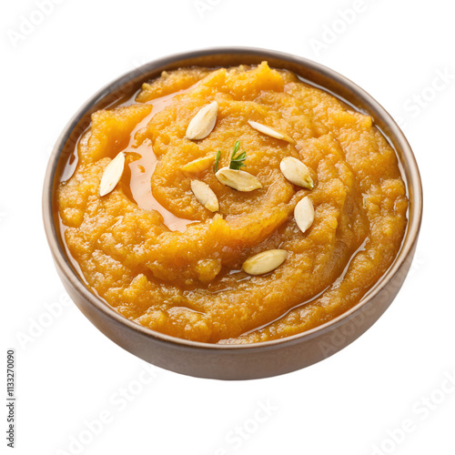 Gajar ka halwa or carrot halwa in silver bowl isolated photo