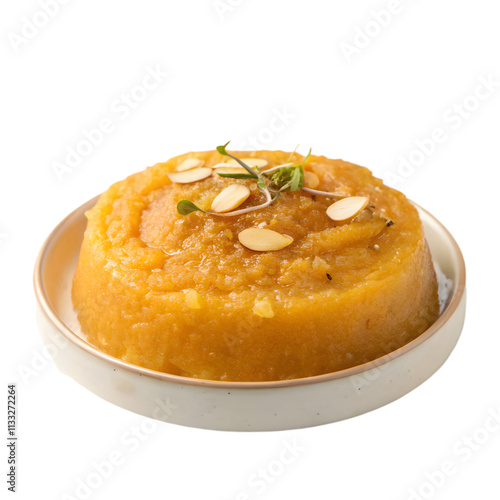 Gajar ka halwa or carrot halwa in silver bowl isolated photo