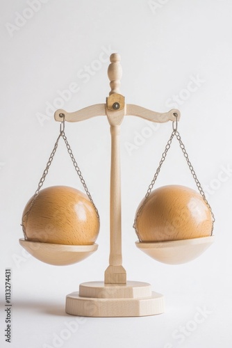 A traditional wooden balance scale featuring two apples as counterweights