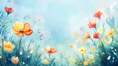 Vibrant wildflowers in a sun-kissed meadow - watercolor painting. Meadow. Illustration