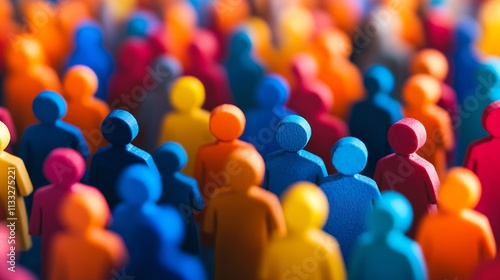 Colorful Crowd: A Diverse Gathering of Wooden Figures