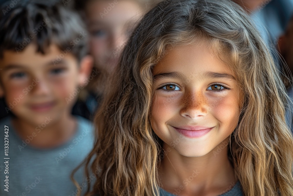 Young kids gathered and smiling, great for family or educational photos Young kids gathered and smiling, great for family or educational photos