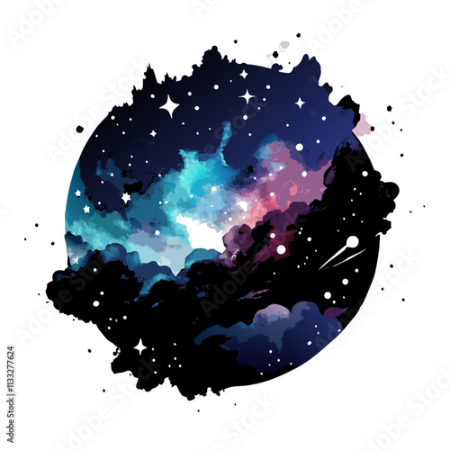 Vector space dark blue background with stars and clouds watercolor night sky illustration (7)