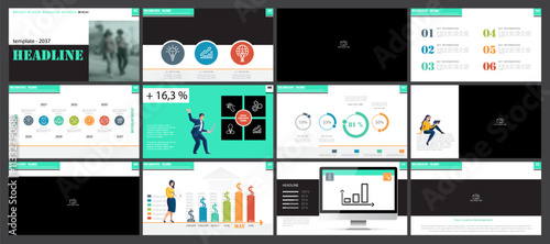 Starting a business project presentation template. Design green elements for presentation on white background. Vector infographic. Use in flyers and postcards, powerpoint, annual report, technologies