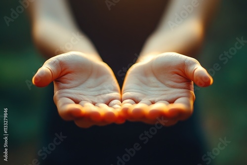 A close-up shot of a person extending their hands, possibly in a gesture of surrender or appeal photo