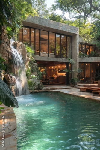 Wallpaper Mural Modern house with waterfall pool. Torontodigital.ca