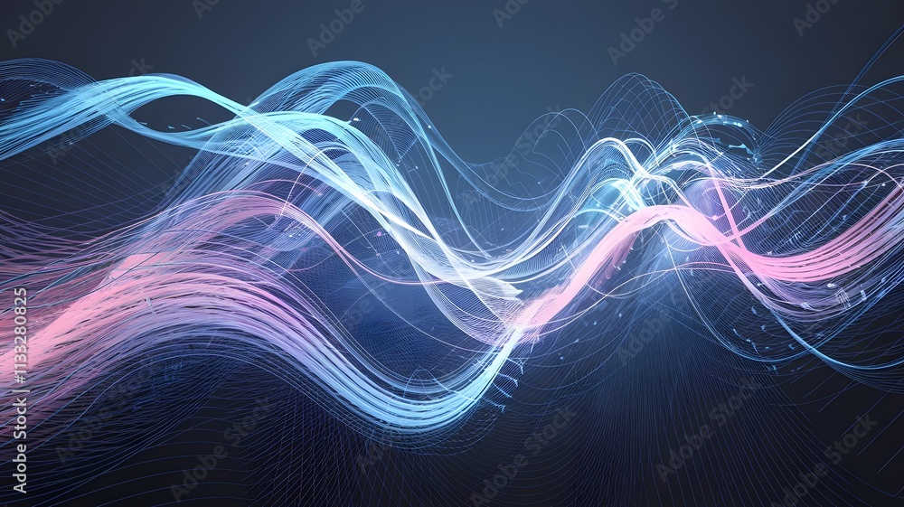 Obraz premium Dynamic Luminescent Data Streams in Vibrant Digital Network with Futuristic Flowing Patterns