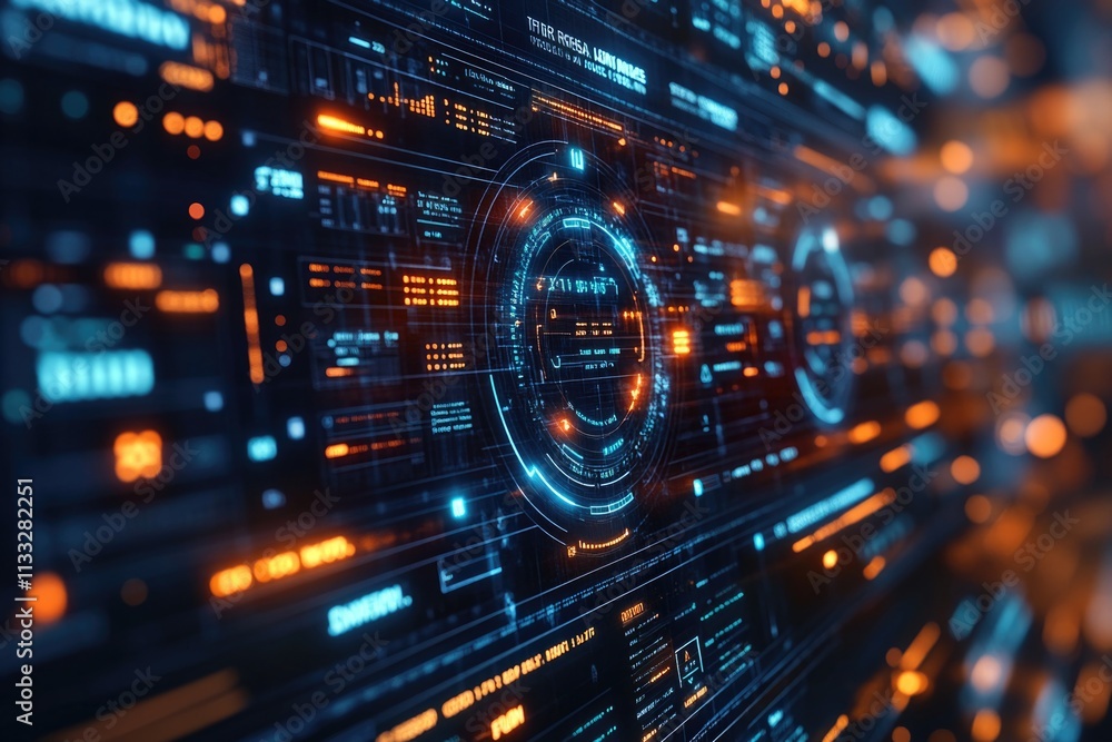 Obraz premium A computer screen with a bright glowing circle icon